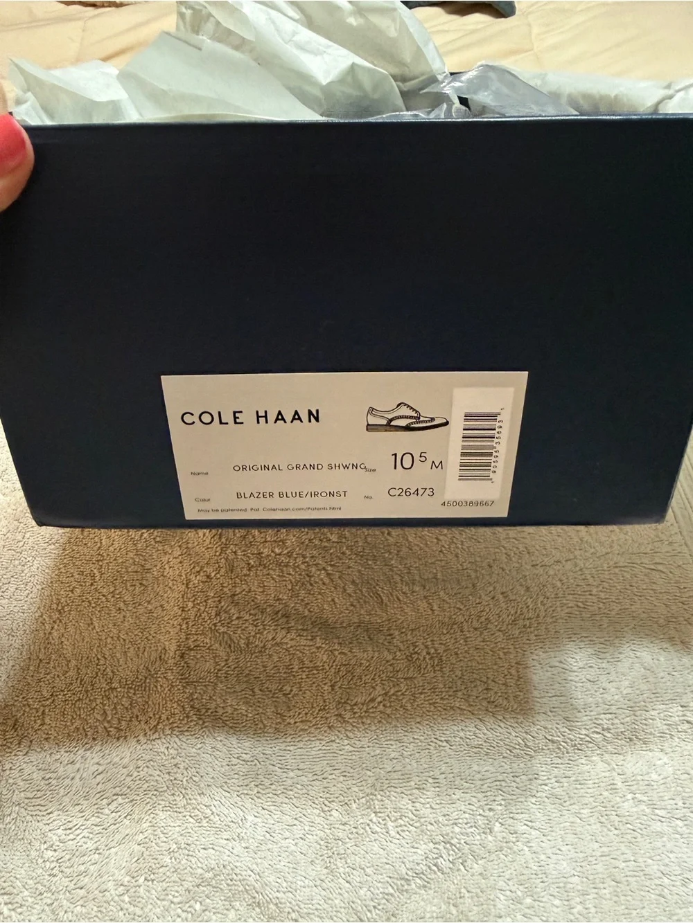 Cole Haan Navy Wingtip Derby with Brown Soles